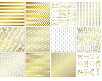 SET DE  PAPEL PARA SCRAPBOOK GOLD WHITE FOIL