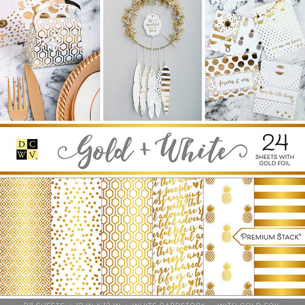 SET DE  PAPEL PARA SCRAPBOOK GOLD WHITE FOIL
