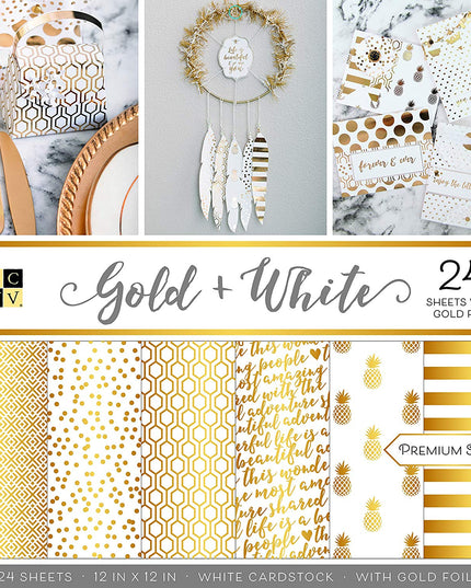SET DE  PAPEL PARA SCRAPBOOK GOLD WHITE FOIL