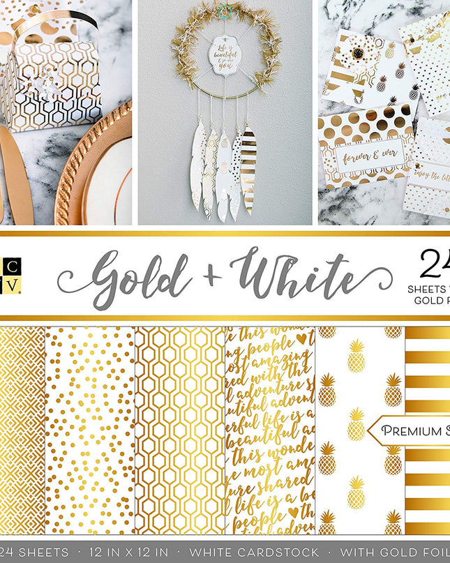 SET DE  PAPEL PARA SCRAPBOOK GOLD WHITE FOIL