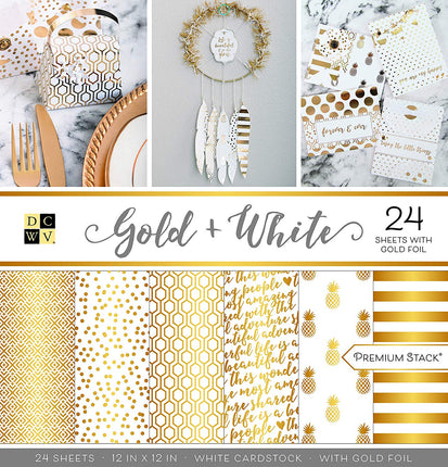 SET DE  PAPEL PARA SCRAPBOOK GOLD WHITE FOIL