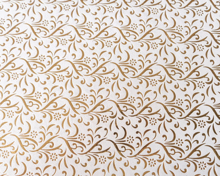 PAPEL ARTESANAL EMBOSADO CREMA DISEÑO DORADO 22X29PULG