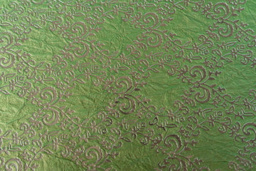 PAPEL ARTESANAL EMBOSADO DISEÑO VERDE PLATA  22X29PULG