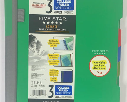 CUADERNO ESPIRAL FIVE STAR 3 MAT