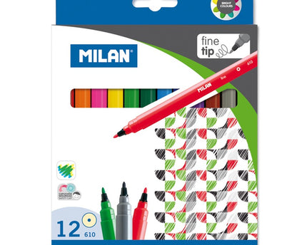 MARCADORES PUNTA FINA 12 PIEZAS MILAN