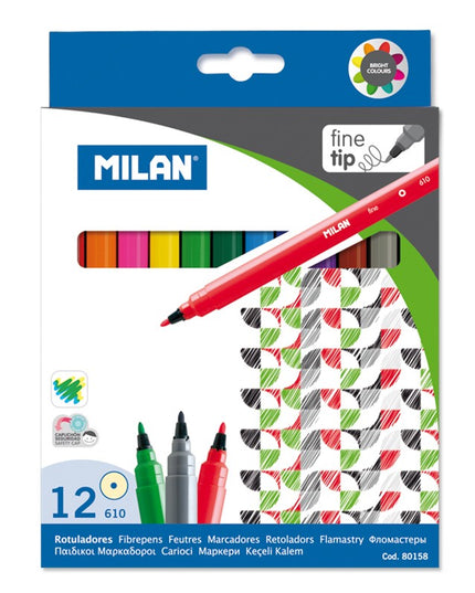 MARCADORES PUNTA FINA 12 PIEZAS MILAN